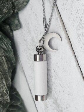 White Wooden Capsule Necklace Stainless Steel Moon Vial Pendant
